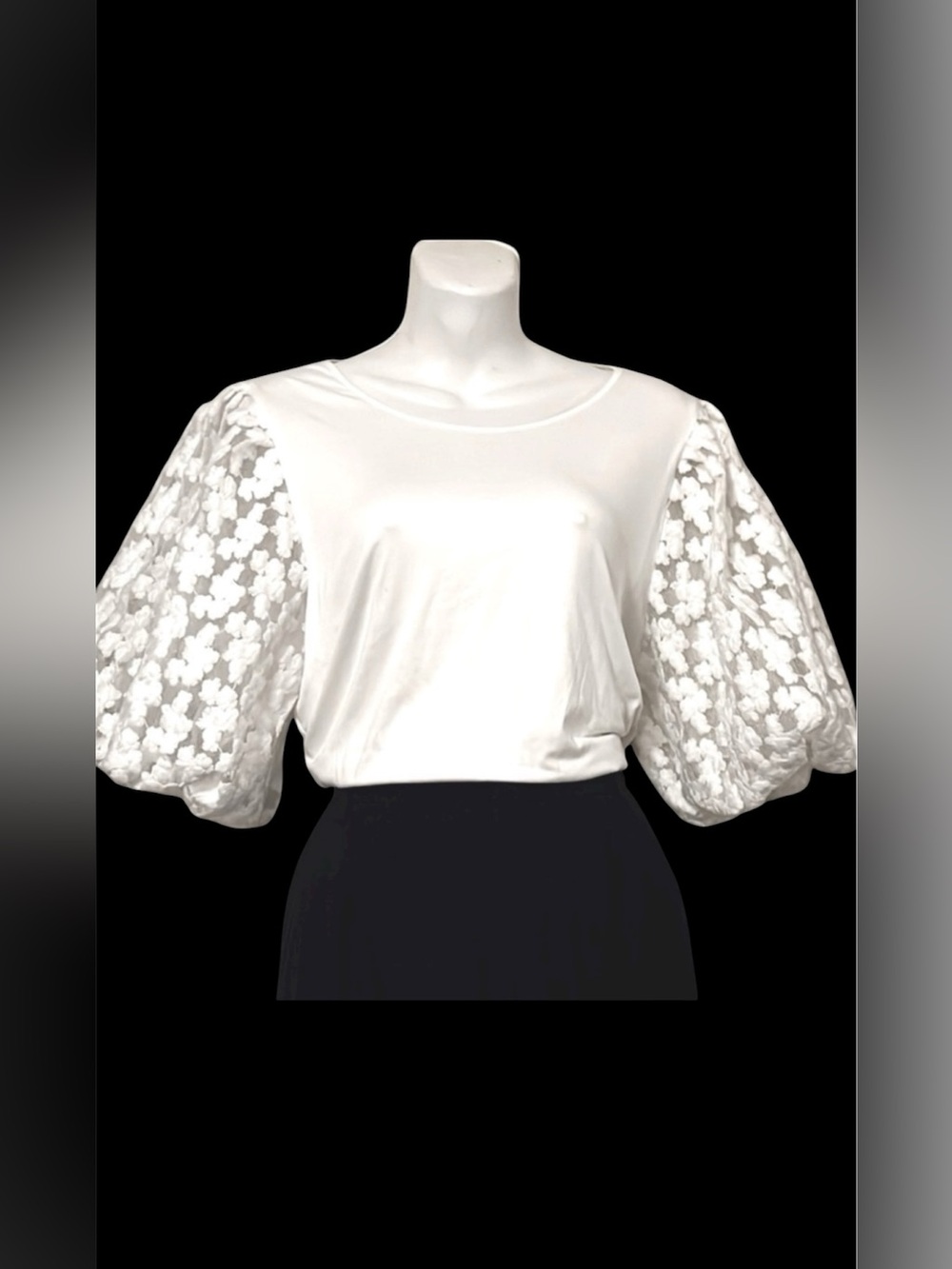 Marc New York White Sheer Embroidered Puffy Lace Sleeve T Shirt NEW WITH TAG